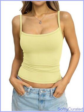 Scoop Neck Adjustable Spaghetti Strap Tank Top Fitted Camisole